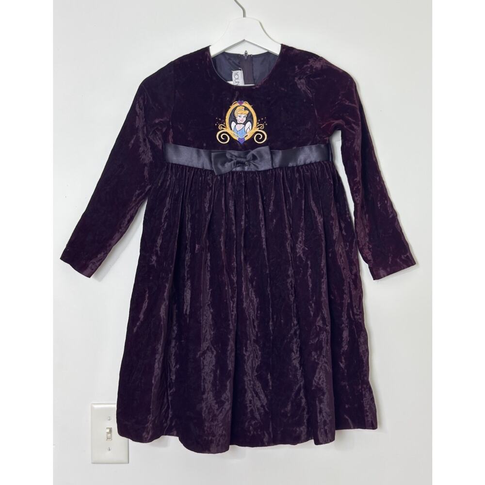 Vintage Disney Cinderella Youngland Purple Crushed Velvet Dress Girls 7-8